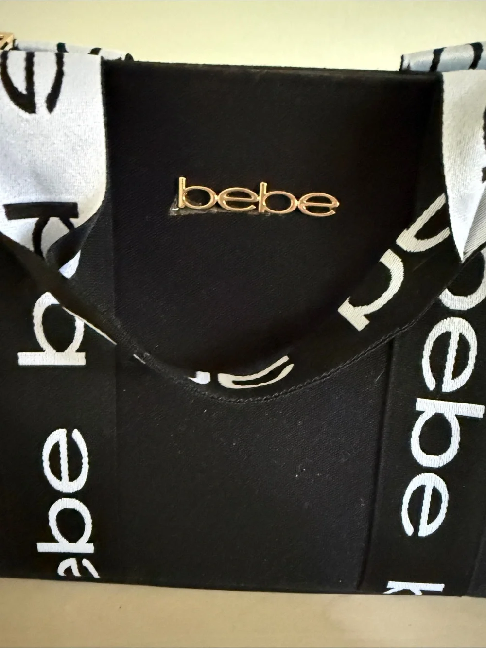 BEBE Hana Satchel Canvas Logo Double Handle Satchel Crossbody Zip Top Purse NEW